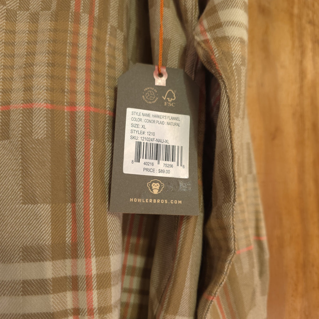 Howler Brothers Flannel Shirt Men XL Button Up Brown Plaid - NEW  DAD DENIM
