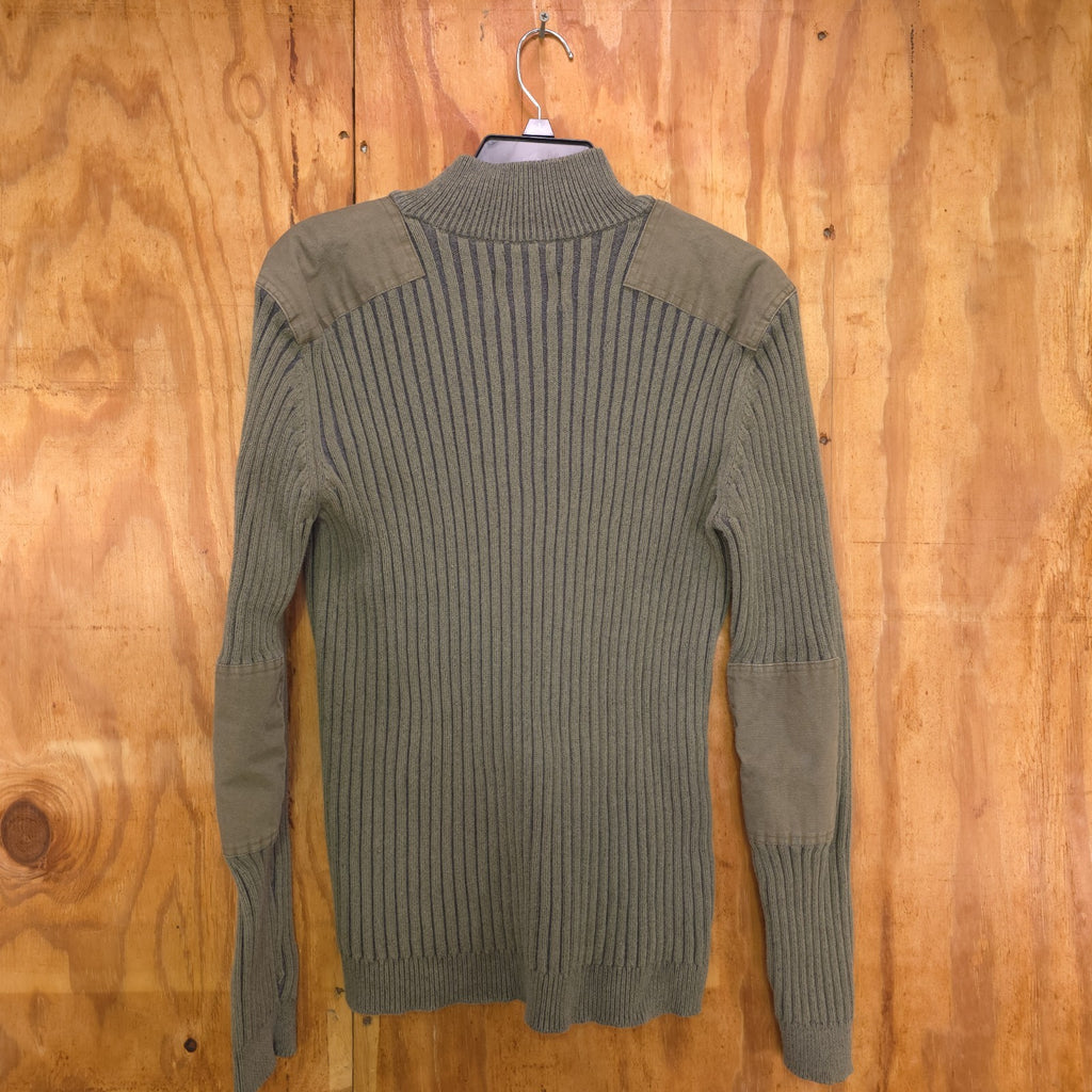 Men's L Olive Green Military Style Sweater 1/4 Zip 100% Cotton - DAD DENIM