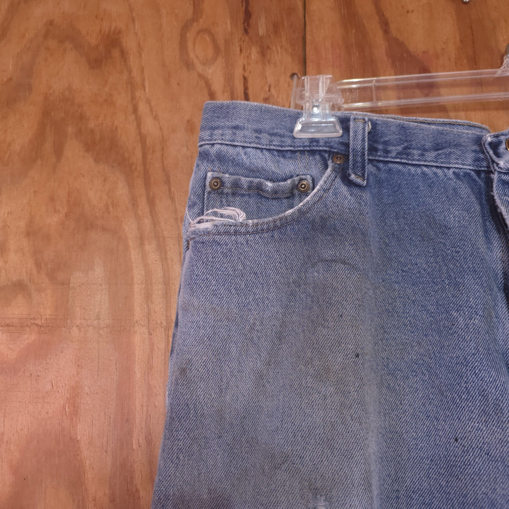 Destroyed Wrangler Blue Jeans Men’s 36x30 Vintage Distressed Denim - DAD DENIM