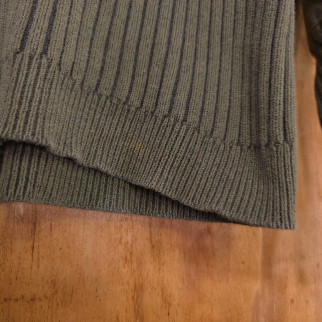Men's L Olive Green Military Style Sweater 1/4 Zip 100% Cotton - DAD DENIM