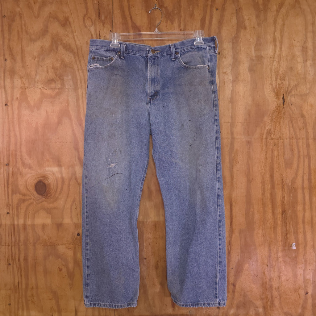 Destroyed Wrangler Blue Jeans Men’s 36x30 Vintage Distressed Denim - DAD DENIM