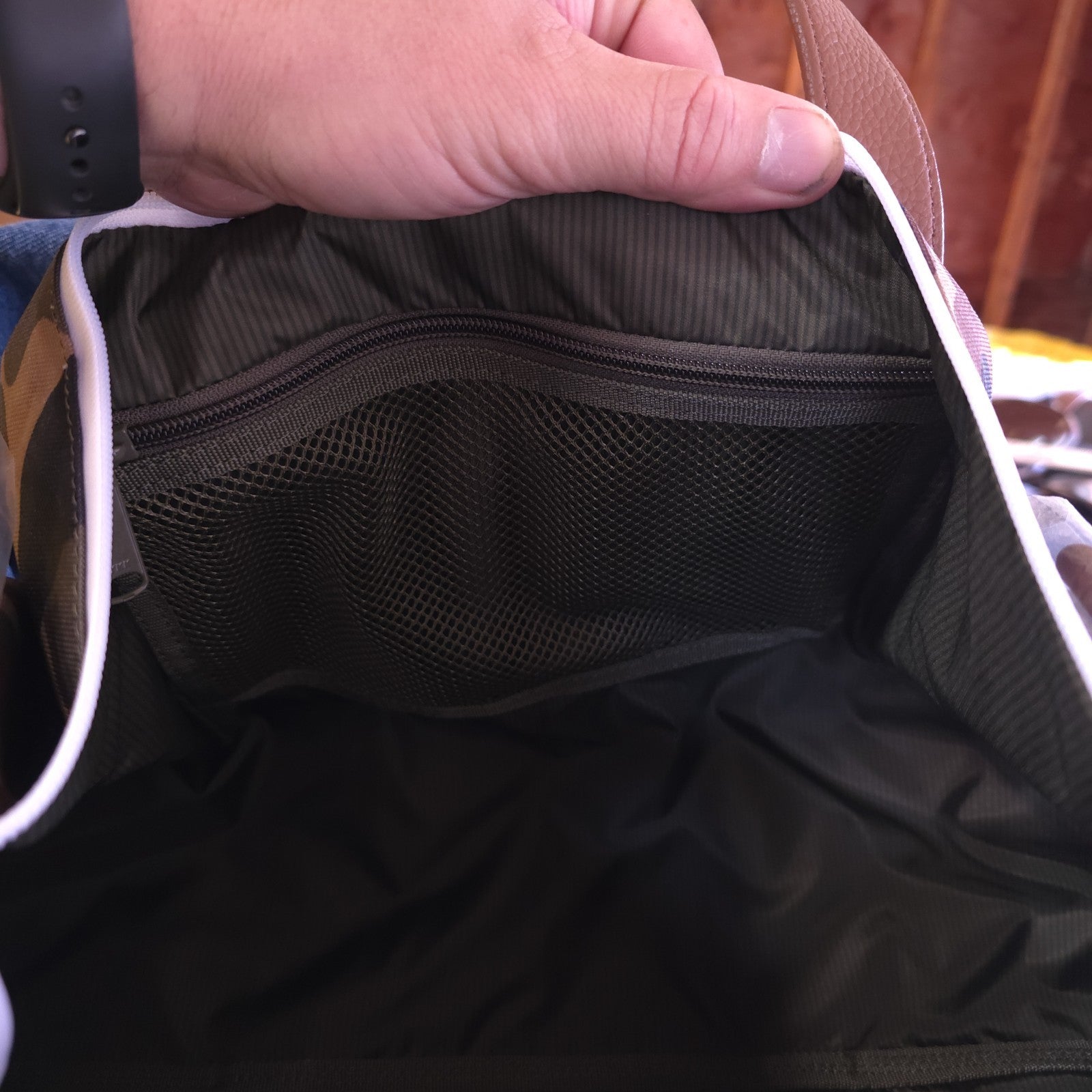 Herschel Novel Duffle Woodland Camo FAUX Leather and Shoulder Strap - DAD DENIM