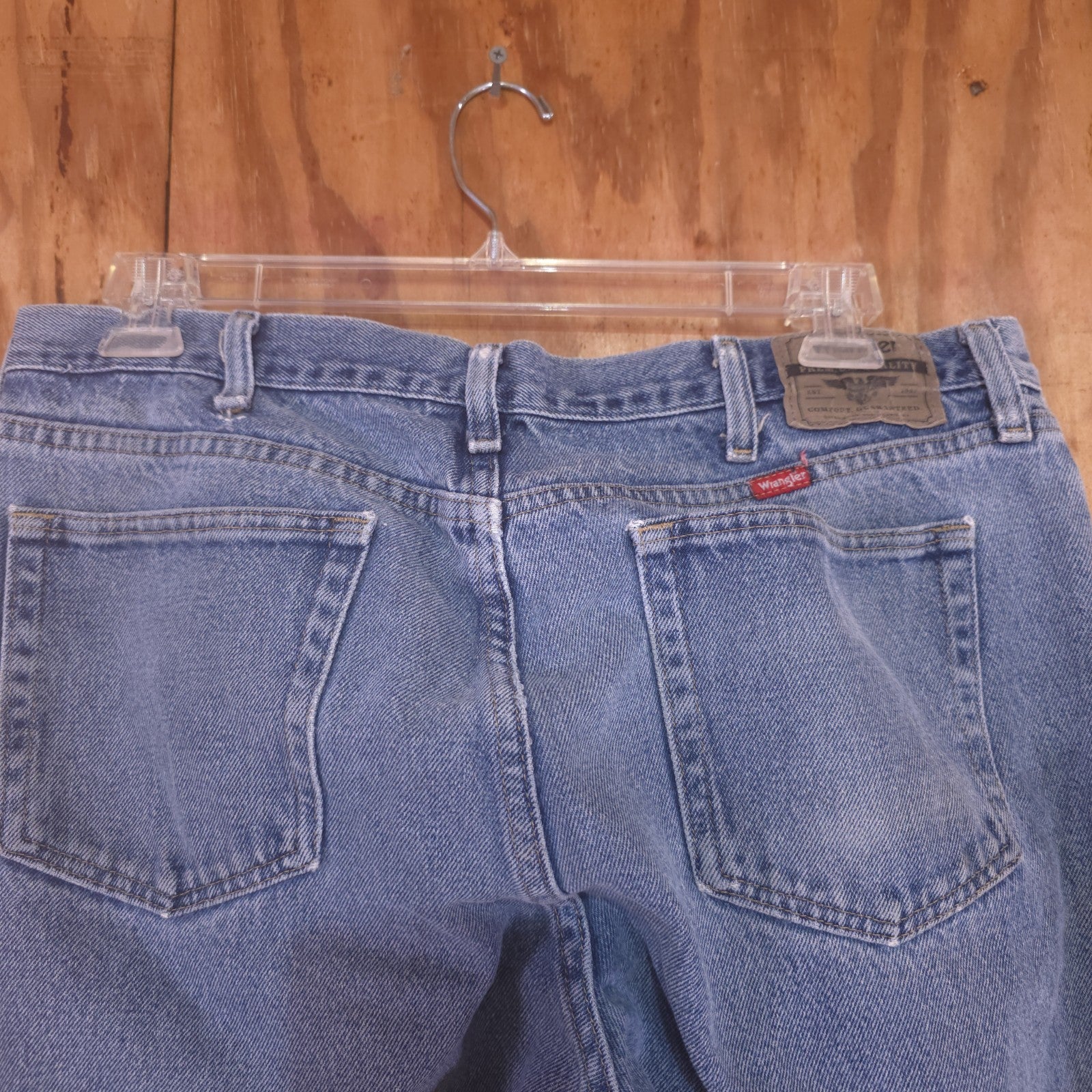 Destroyed Wrangler Blue Jeans Men’s 36x30 Vintage Distressed Denim - DAD DENIM