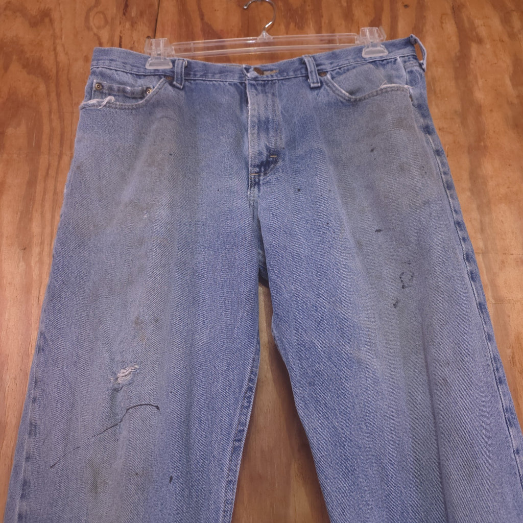 Destroyed Wrangler Blue Jeans Men’s 36x30 Vintage Distressed Denim - DAD DENIM