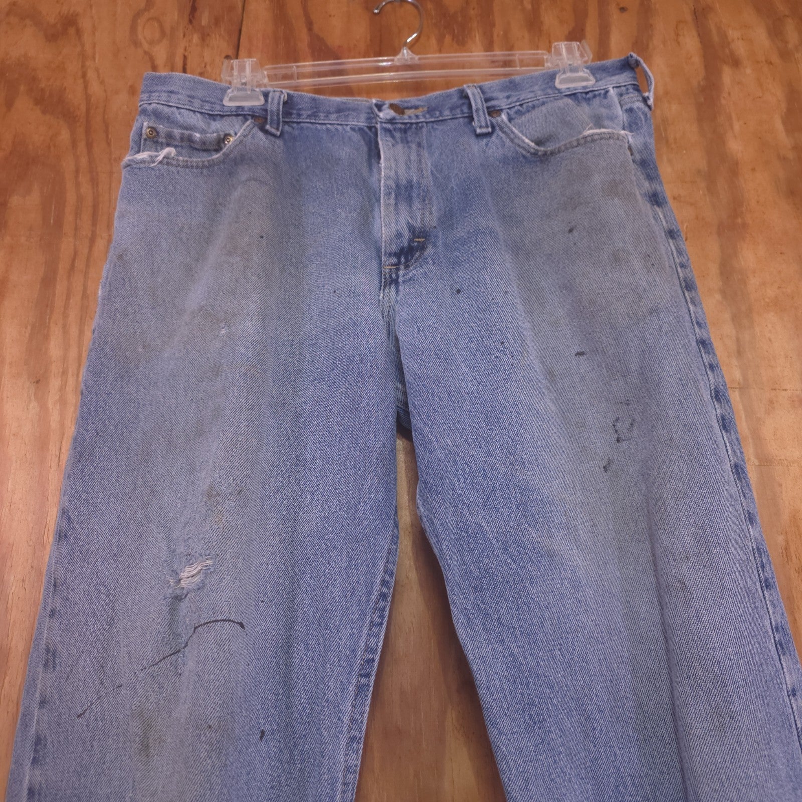 Destroyed Wrangler Blue Jeans Men’s 36x30 Vintage Distressed Denim - DAD DENIM