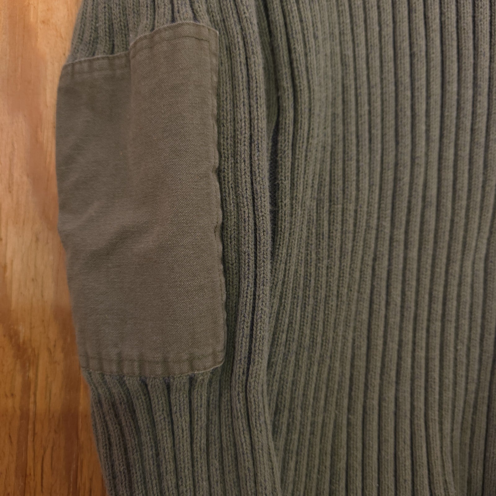 Men's L Olive Green Military Style Sweater 1/4 Zip 100% Cotton - DAD DENIM