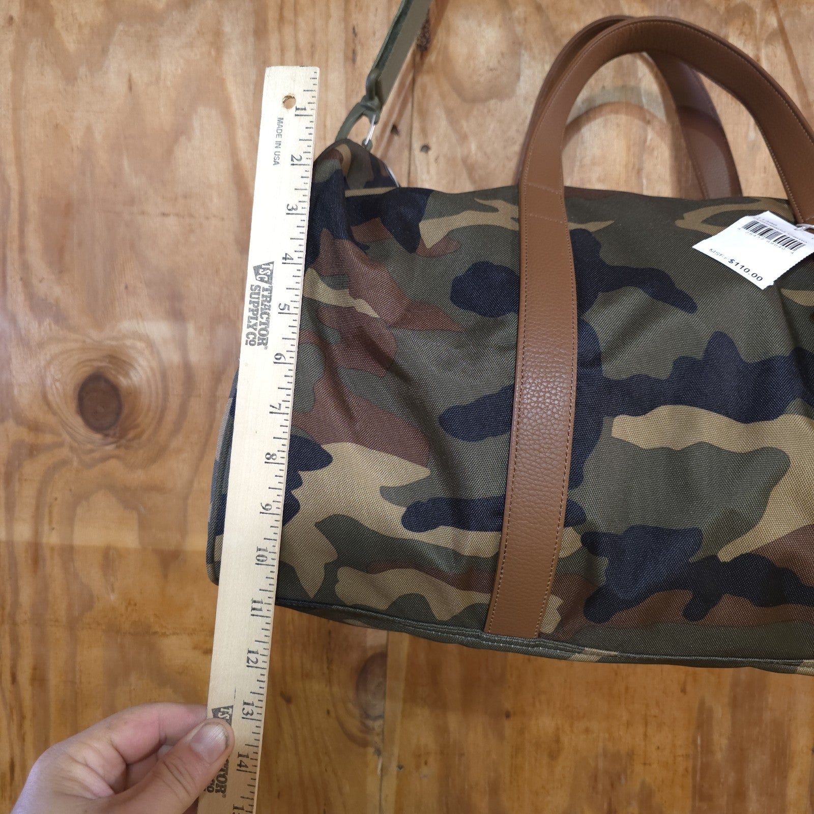 Herschel Novel Duffle Woodland Camo FAUX Leather and Shoulder Strap - DAD DENIM