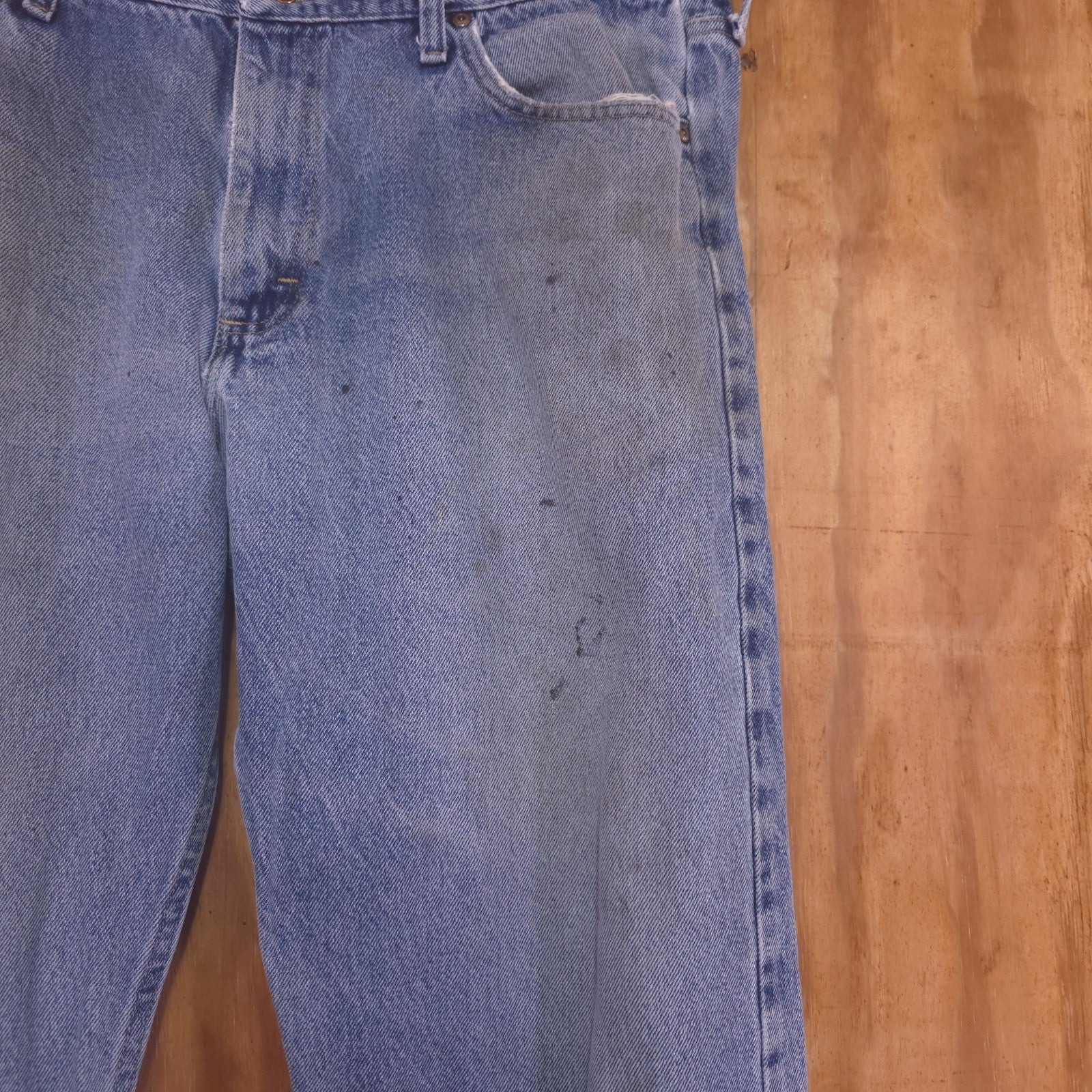 Destroyed Wrangler Blue Jeans Men’s 36x30 Vintage Distressed Denim - DAD DENIM