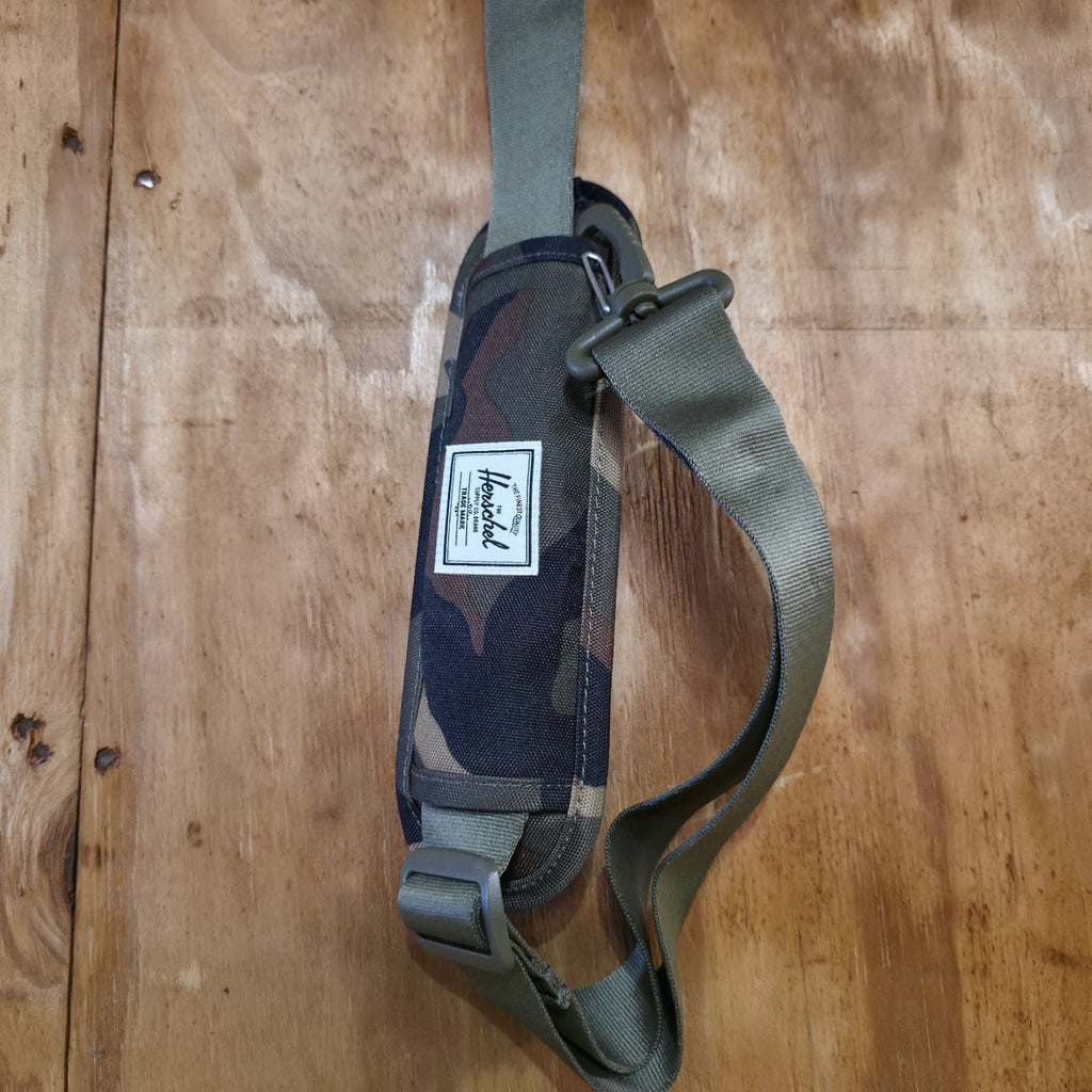 Herschel Novel Duffle Woodland Camo FAUX Leather and Shoulder Strap - DAD DENIM